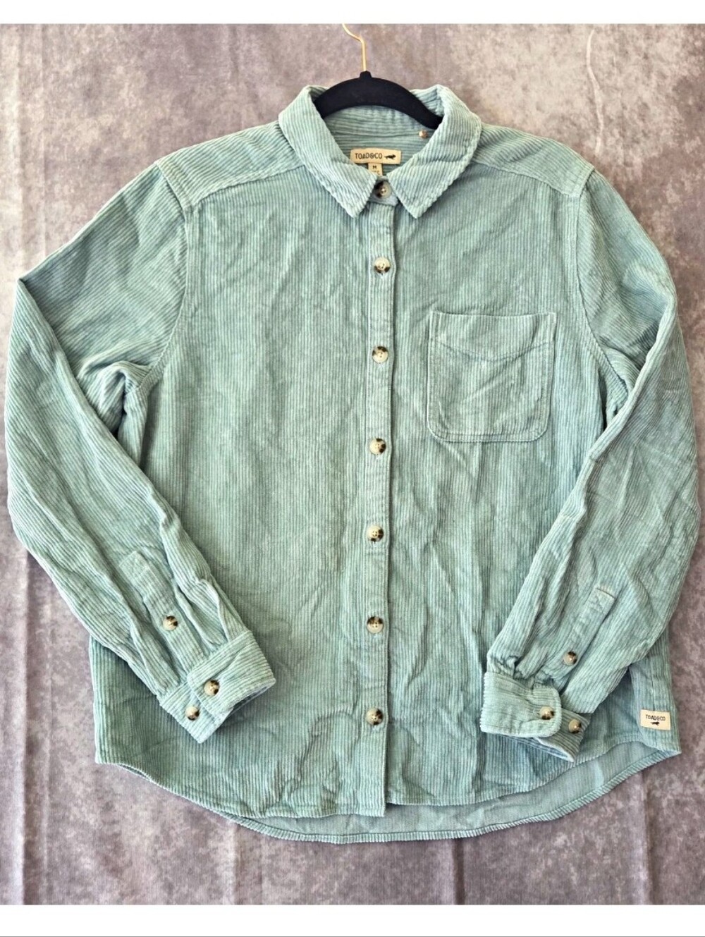 Toad&Co Cascadia Corduroy Shirt Womens Medium Green Hemp Organic Cotton